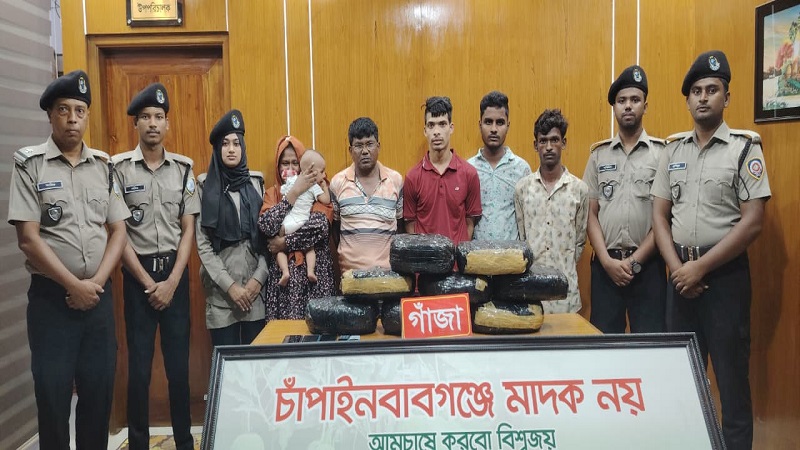 কুমিল্লা থেকে এসি কোচে চাঁপাইনবাবগঞ্জে পাচারকালে ১৬ কেজি গাঁজা সহ গ্রেপ্তার ৫